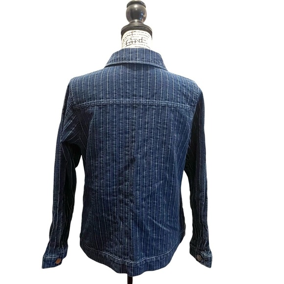 Christopher & Banks striped Denim Jean Jacket Blue Size Medium stretch Cotton - Picture 4 of 10